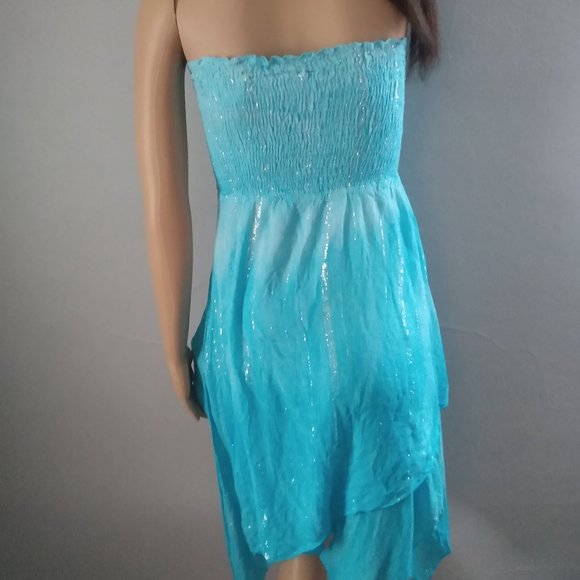 Sparkling Turquoise/Aqua Strapless Mini Cocktail Party Dress-MPH Collection-S - Picture 15 of 17